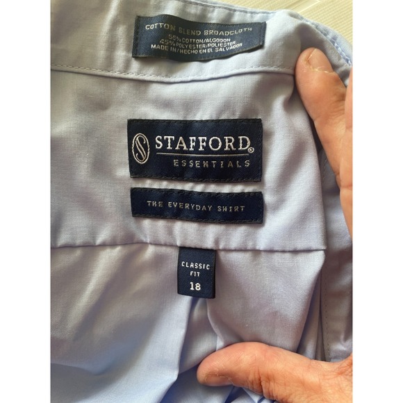 Stafford Classic Fit Short Sleeve Shirt Men's Size 18 Blue Short Sleeve Preppy - Picture 5 of 5